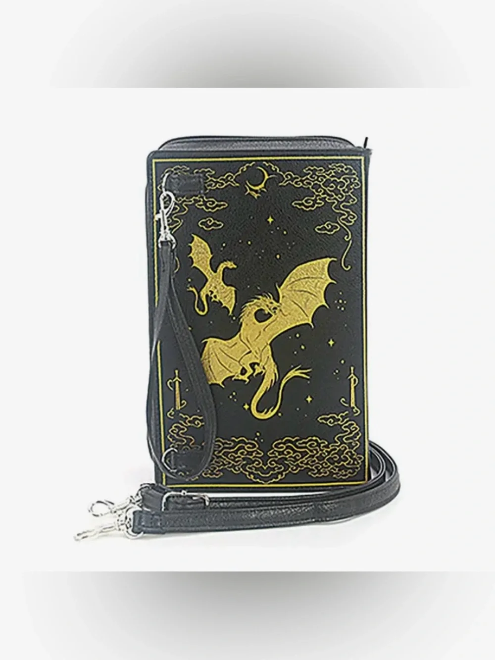 Black & Gold Dragon Crossbody Phone Bag - Unbranded